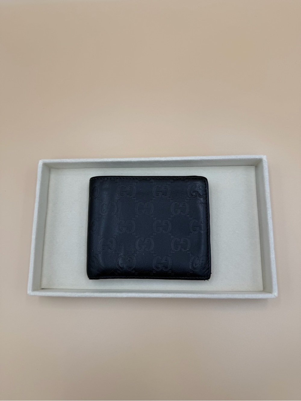 Gucci Black Embossed GG Leather Card Trifold Wallet
